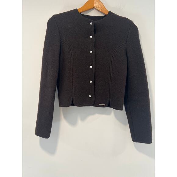 Geiger Boiled Wool Cardigan Sweater Chocolate Brown Size 38 / S / M JL - Picture 1 of 10
